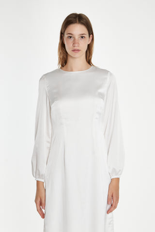 White Long-Sleeve Midi-Dress