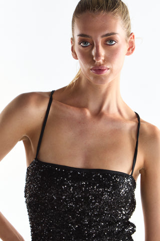 Black Sequin Lace-Up Back Mini-Dress