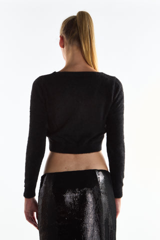Black Classic Cropped Length-Cardigan