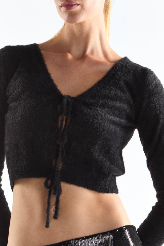 Black Classic Cropped Length-Cardigan