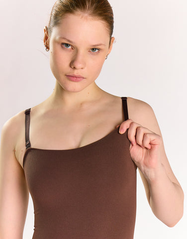 Square Neck Sleeveless Bodysuit - Brown
