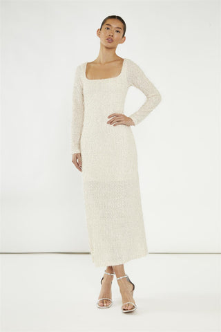 Nude Textured-Sequin Square-Neck Midaxi-Dress