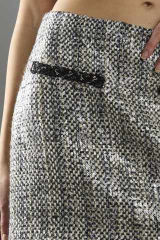 Black Sequin Tweed Mid-Rise Mini Skirt