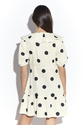 Cream Spot Ruffle Mini Dress with Puff Sleeve