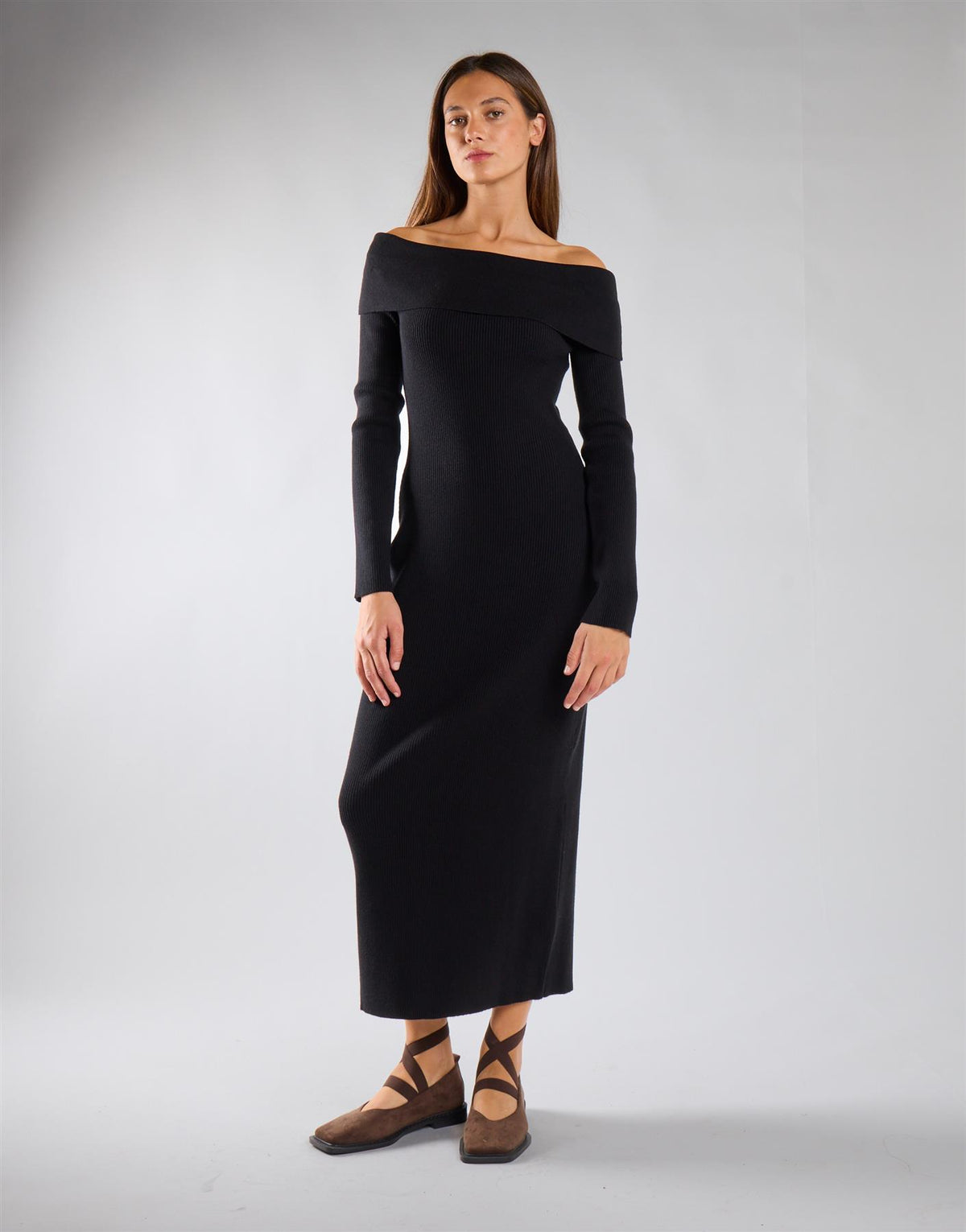 Black Bardot Knitted Maxi Dress