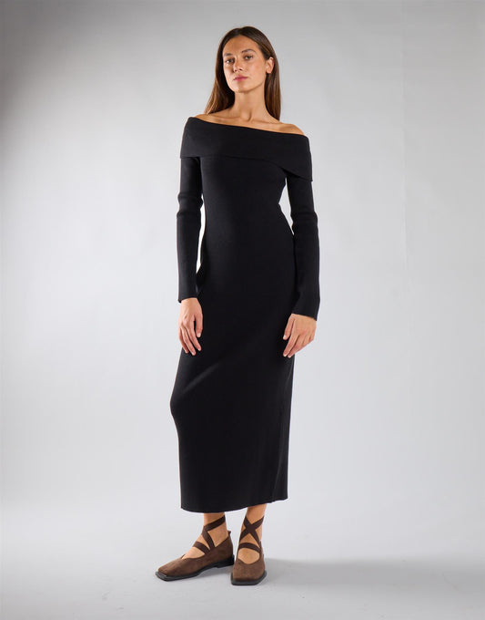 Black Bardot Knitted Maxi Dress