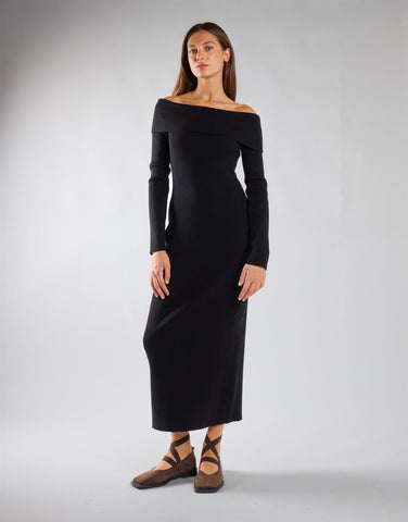 Black Bardot Knitted Maxi Dress