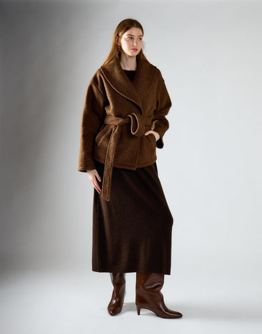 Mid Brown Belted Wrap Jacket