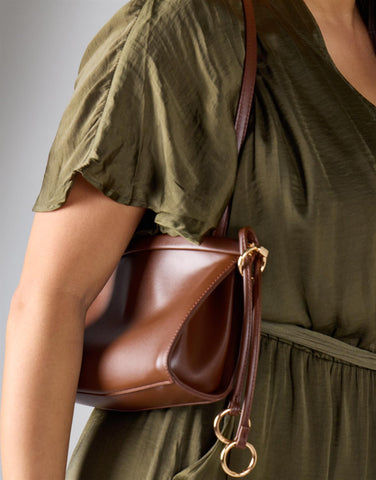 Shoulder Bag with Gold Detail - Dark Brown