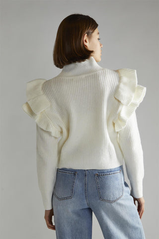 Cream High Neck Jumper with Ruffle Detail