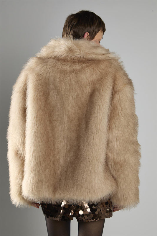 Light Sand Oversize Faux Fur Long Sleeve Coat