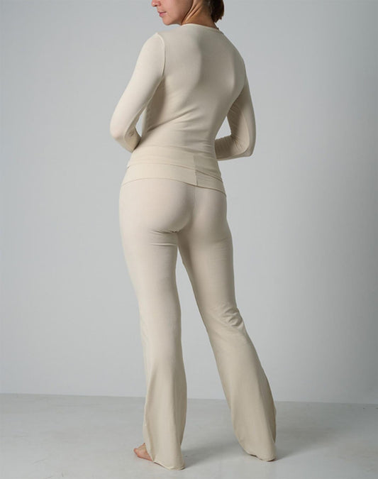 Agon Cream Crew-Neckline Top & Slight Flare-Leg Lounge Trousers Set