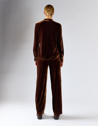 Brown Velvet Pull On Wide-Leg Trousers