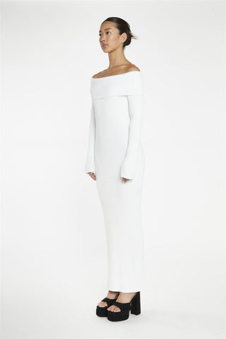 Knitted Bardot Maxi Dress - White