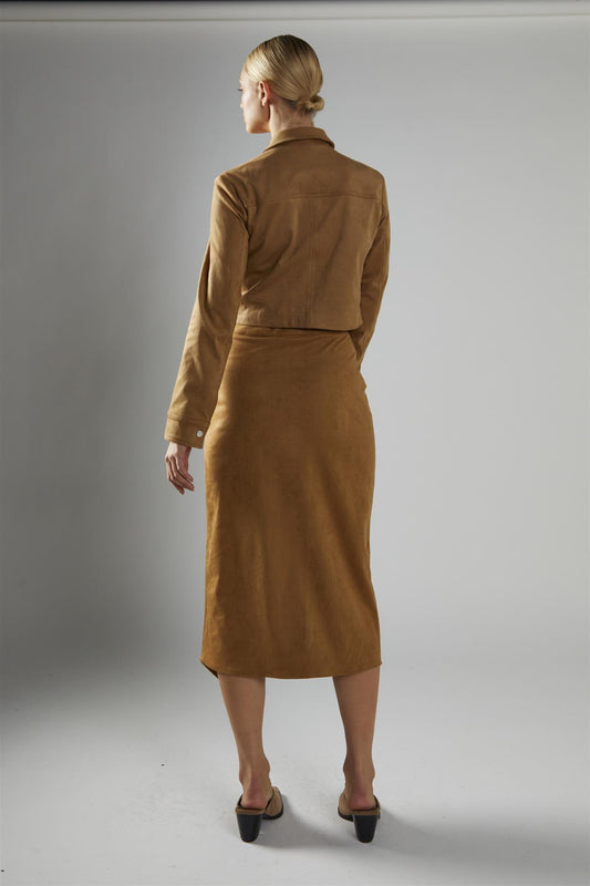 Angled Hem Midi Wrap Skirt - Camel