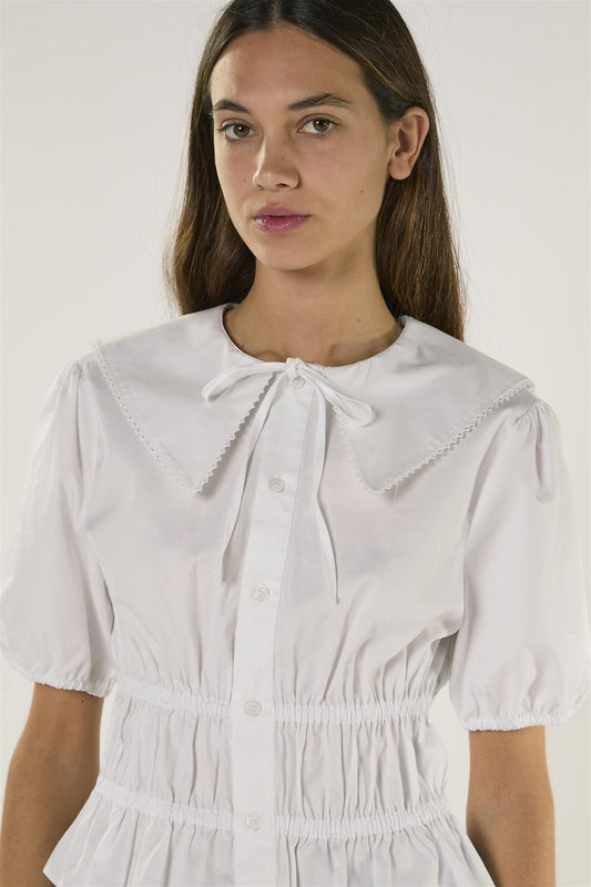 Smocked Waist Blouse - White