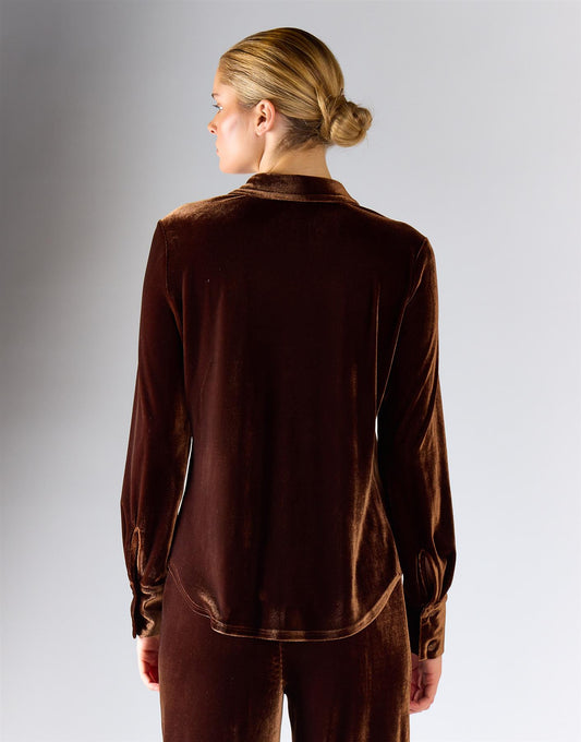 Brown Velvet Long Sleeves Button-Down Shirt