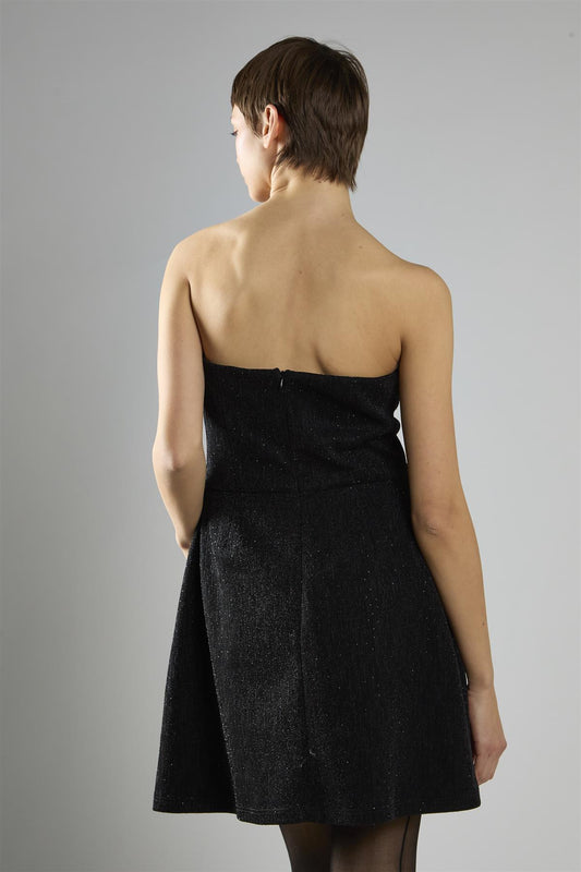 Black-Glitter A-Line Bandeau Mini-Dress