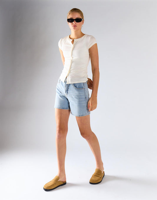 White Knitted Button Front Top