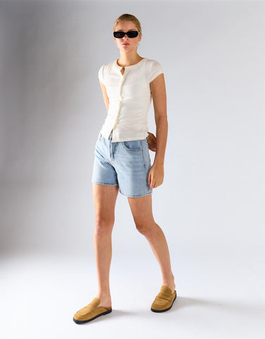 White Knitted Button Front Top