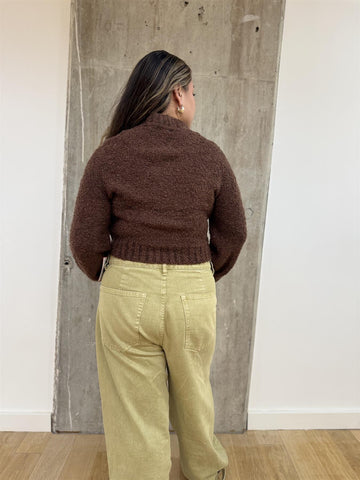 Brown Crew Neck Crop-Jumper
