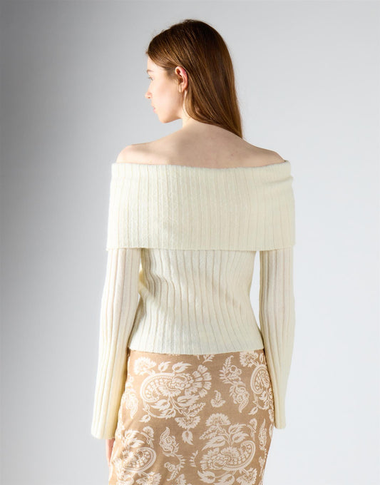 Cream Bardot Knit Jumper
