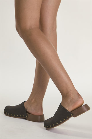 Chocolate Studded Mule-Clogs