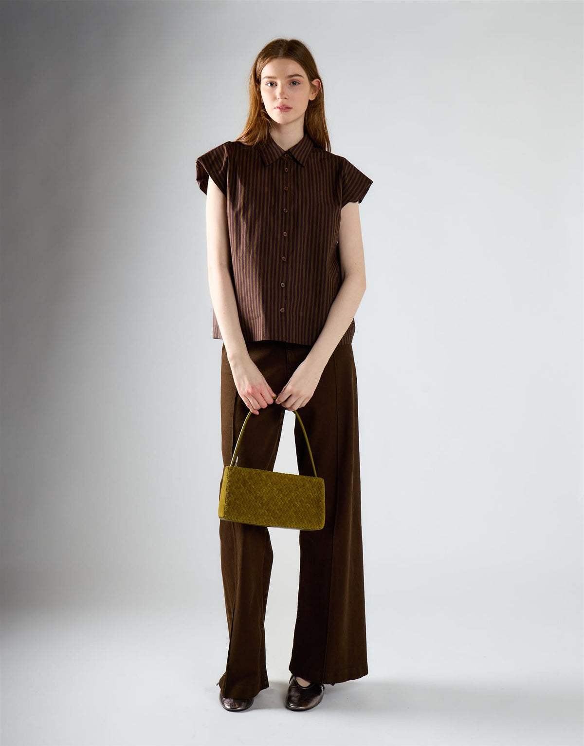 Khaki Brown Stripe Sleeveless Shirt