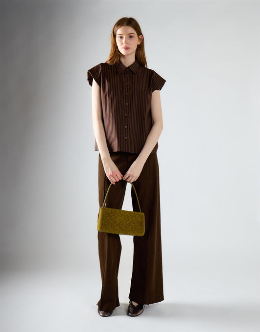 Khaki Brown Stripe Sleeveless Shirt