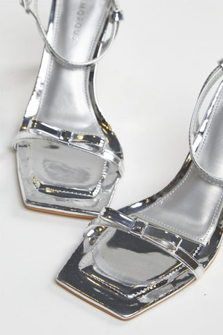 Silver Strappy Bow Barely There-Heels