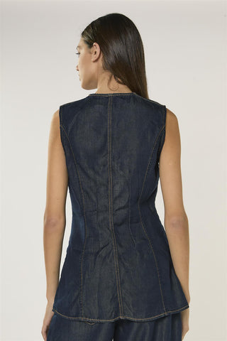 Dark Indigo Denim Sleeveless Blouse