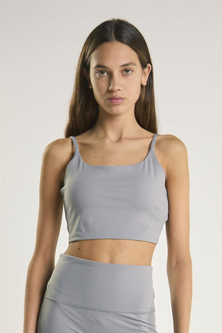 Signature Light Grey Scoop-Neck Crop-Top