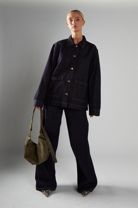 Dark-Indigo Wide-Leg Jeans