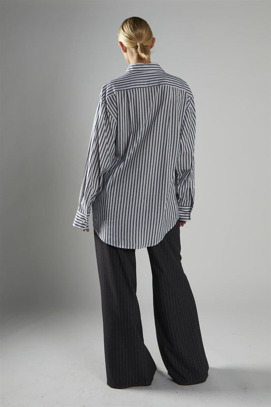 Dark-Grey-Pinstripe Wide-Leg Trousers