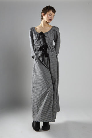Black Check Velvet Bow Maxi Dress