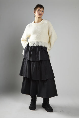 Cream Fringe-Trim Long Sleeve-Jumper