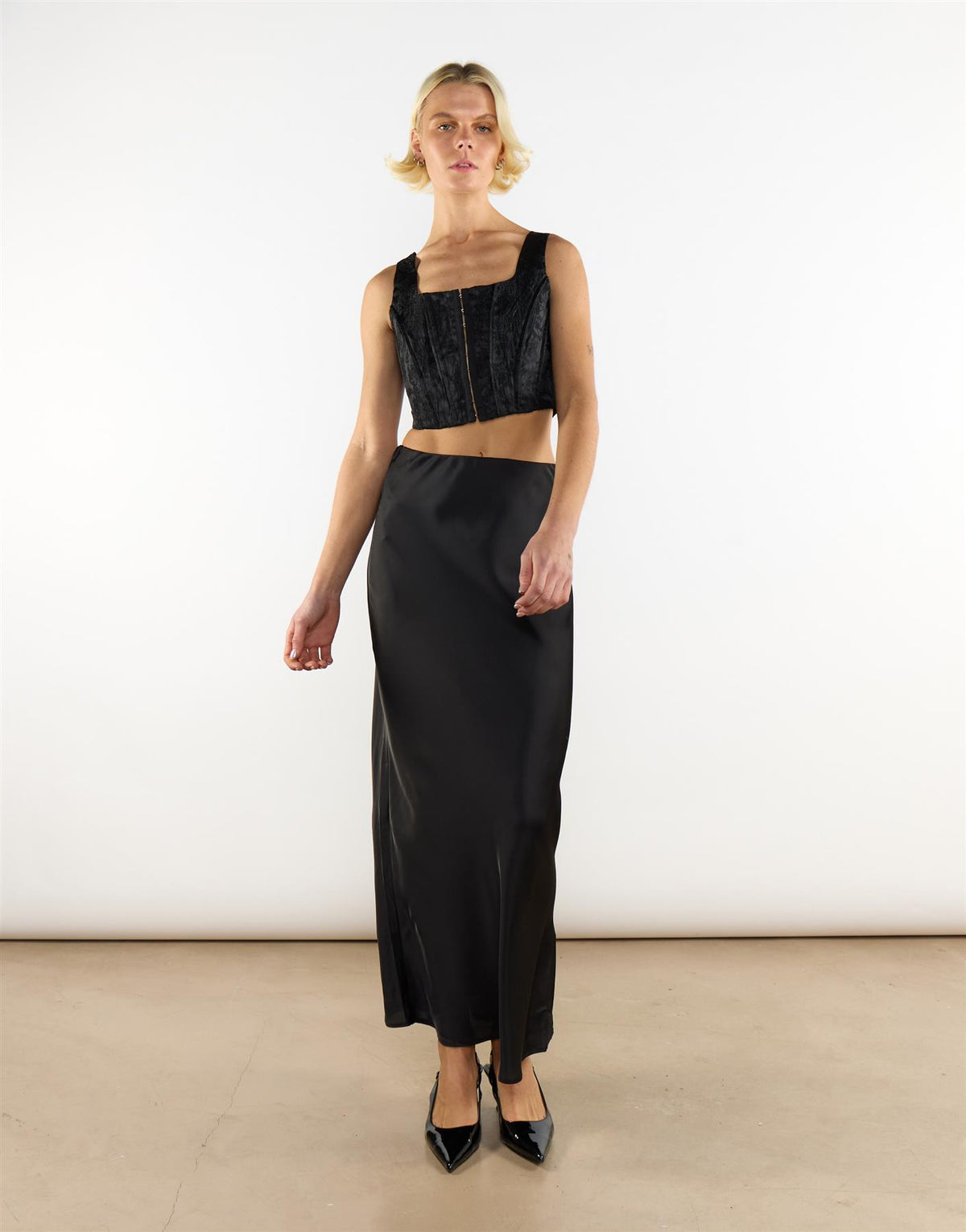 Corset Style Crop Top in Black Brocade