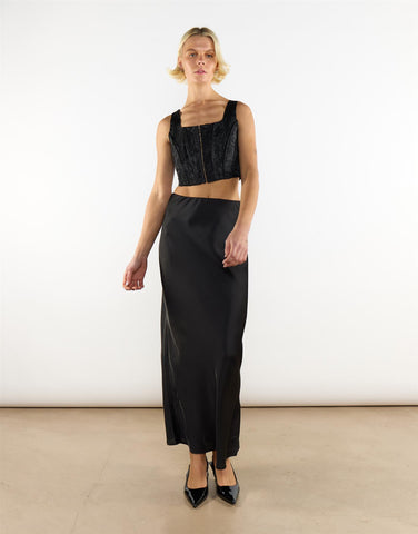 Corset Style Crop Top in Black Brocade