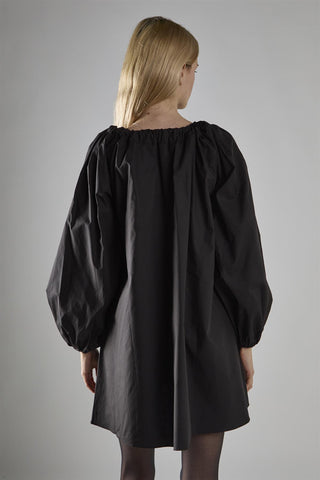 Black Long-Sleeve Tie Detail Mini-Dress