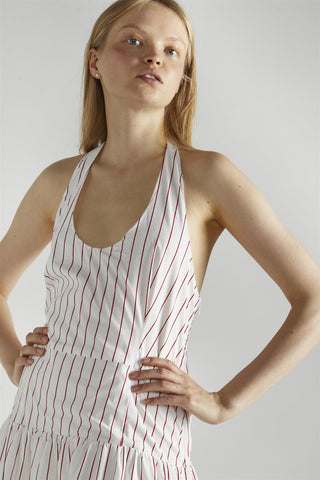 White Red Stripe Halter-Neck Maxi-Dress