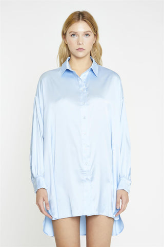 Pale-Blue Satin Shirt-Dress
