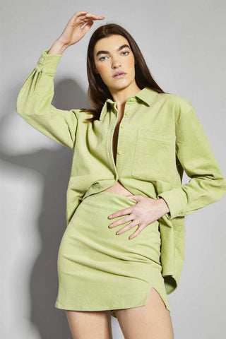 Pistachio-Corduroy A-Line Mini-Skirt