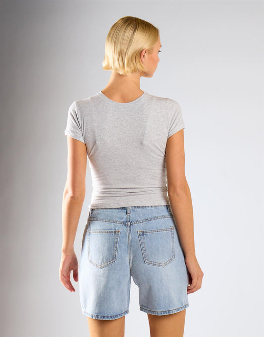 Mid Waist Loose Fit Denim Shorts - Mid Blue