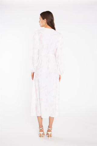 Pink-Watercolour Wrap Midi-Dress