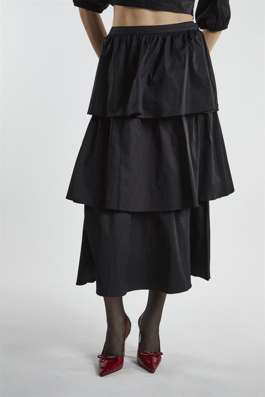 Black Tiered Midi Skirt