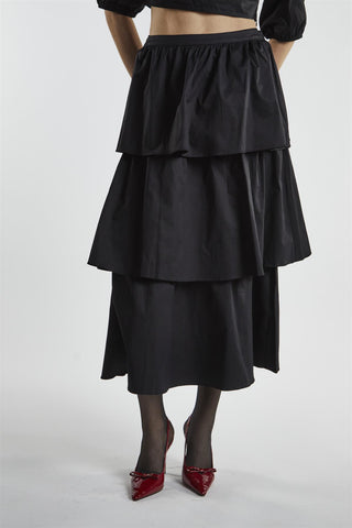 Black Tiered Midi Skirt