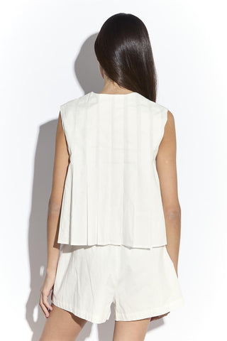 White Pleated Tie Front Blouse