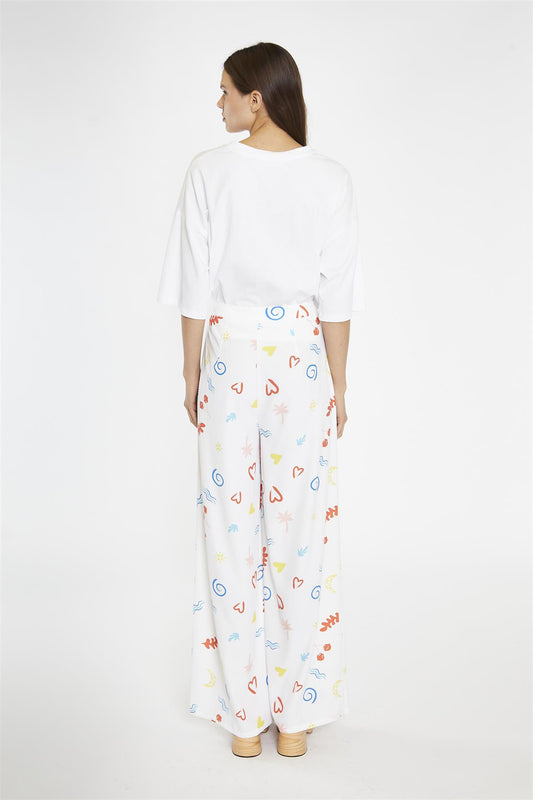 Vacation Print Wide Leg-Trousers