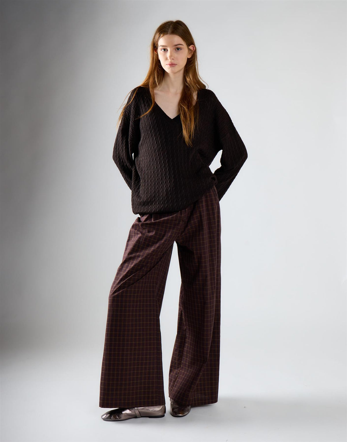 Deep Brown Lightweight Cable Sweater