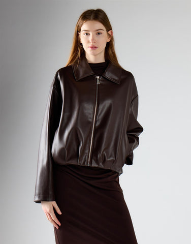 Brown Pu Zip Up Jacket